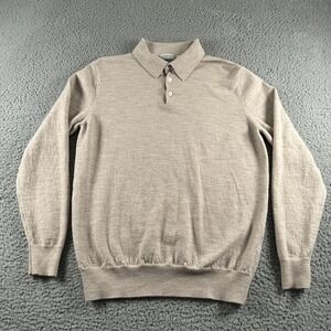 Collars & Co. Sweater Mens L(M Fit) Beige Merino Wool Polo Knit Pullover LS